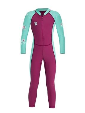 Kids Long Sleeve Rashguard Swimsuit - Teal & Magenta